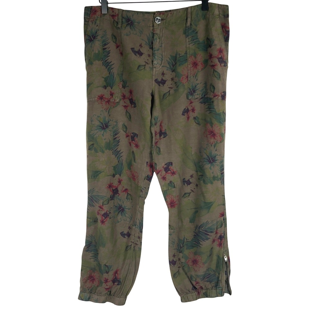 SANCTUARY Floral Tropical Cargo Jogger Pants Women's Sz 30 Olive Green Ankle Zip